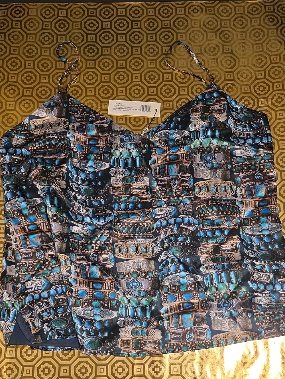 L'AGENCE Midnight Multi Western Print Spaghetti Strap Top